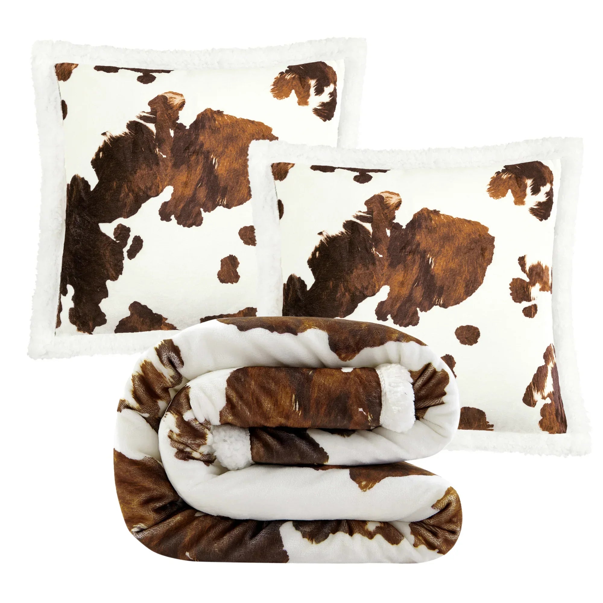 Elsa Cowhide Campfire Sherpa Throw Throw Set / Brown Throw