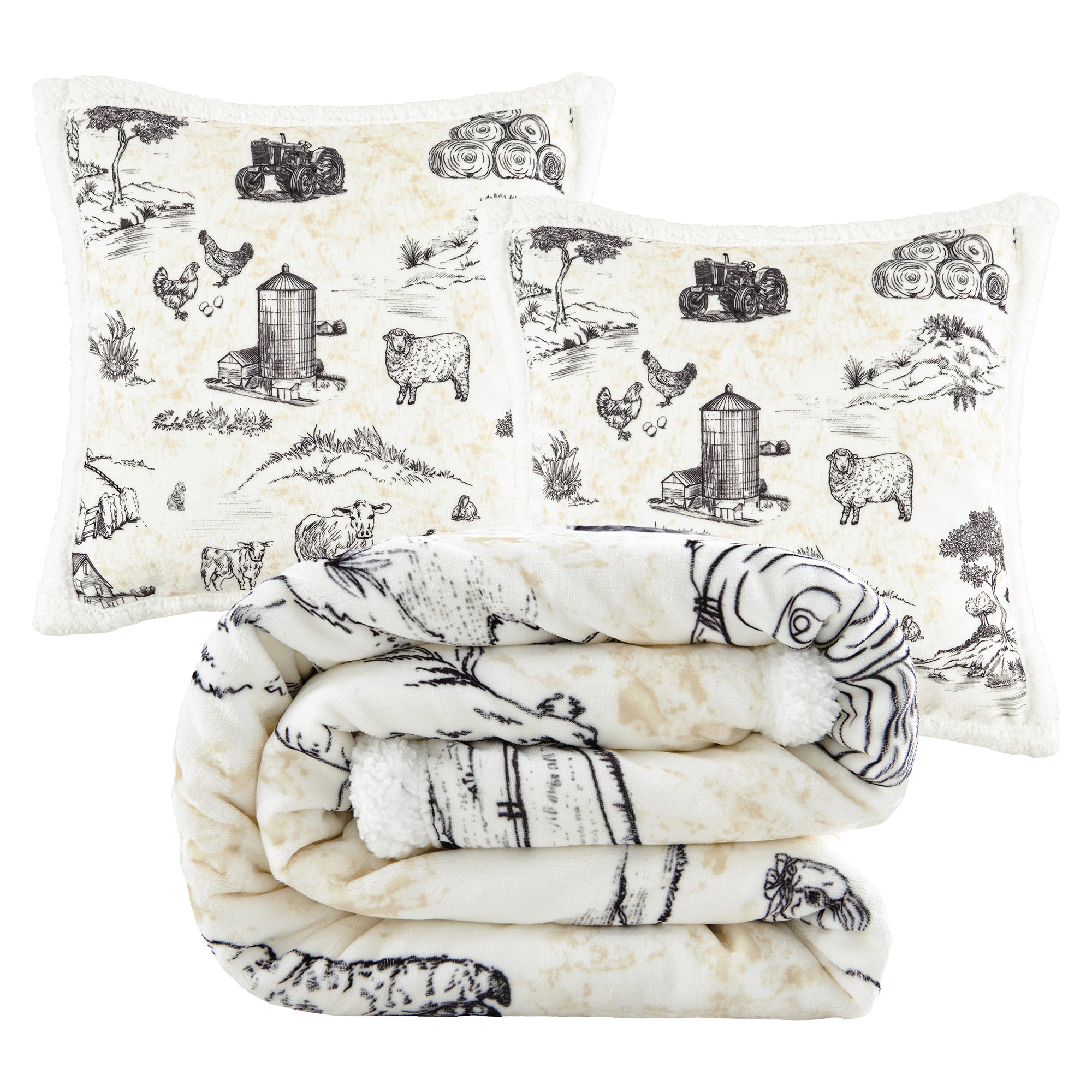 Farm Life Campfire Sherpa Throw Throw Set / Brown Throw
