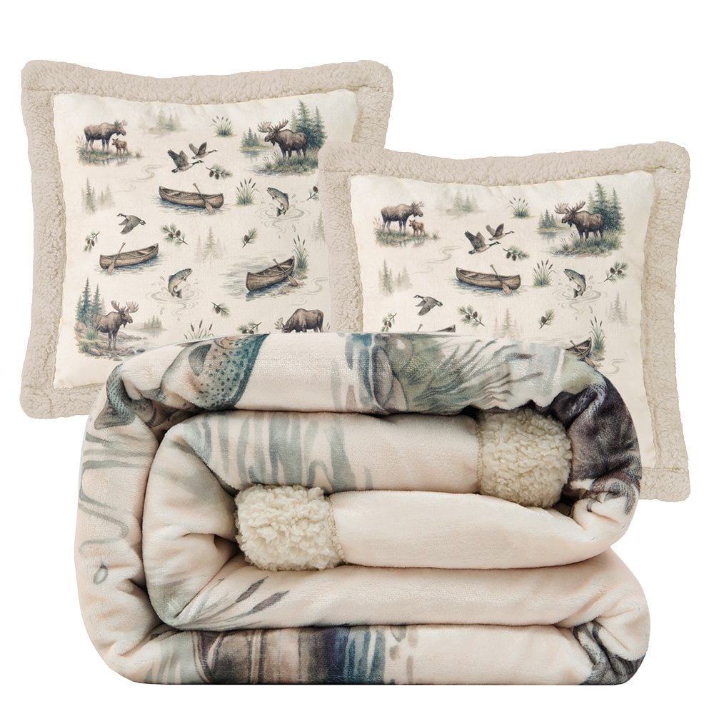 Cabin Country Campfire Sherpa Throw Throw Set Throw