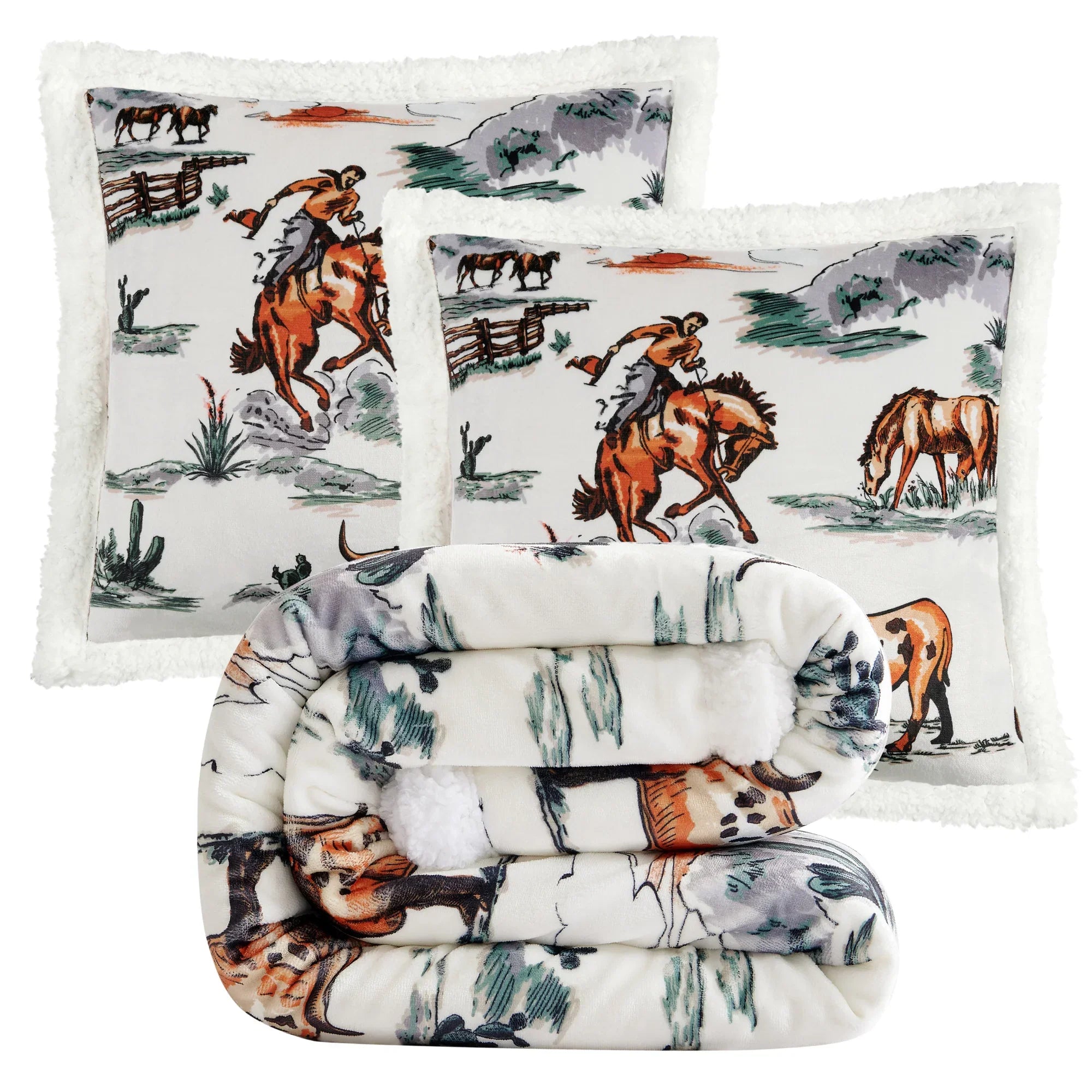 Ranch Life Western Toile Campfire Sherpa Throw Throw Set / Duffle Bag Throw