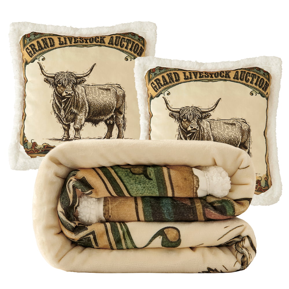 Highland Cow Campfire Sherpa Throw Throw Set Throw