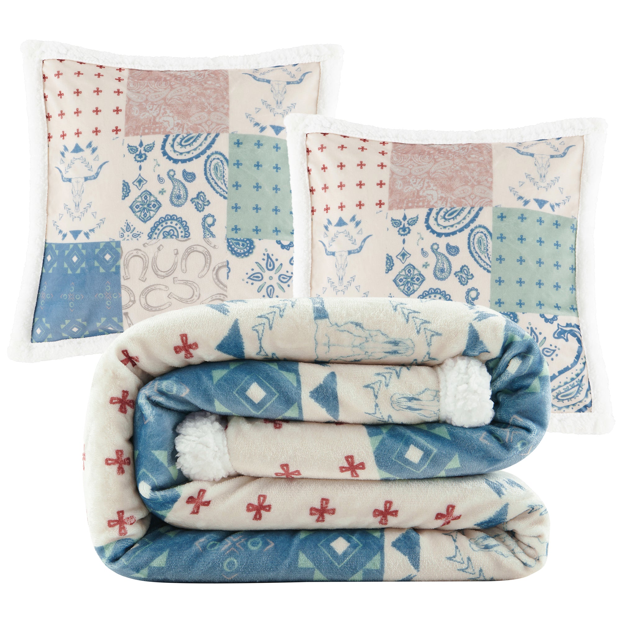 Patchwork Paisley Campfire Sherpa Throw Throw Set Throw