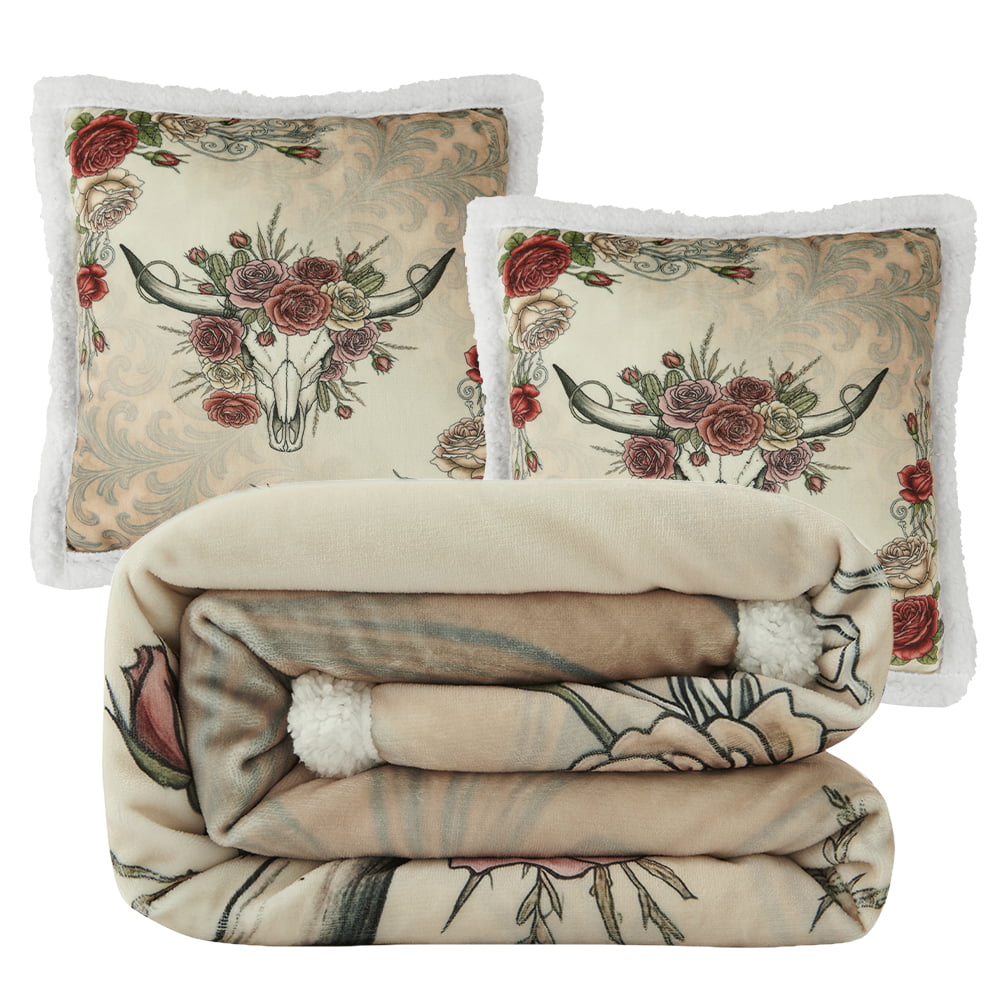 Rowena Longhorn Campfire Sherpa Throw Throw Set Throw