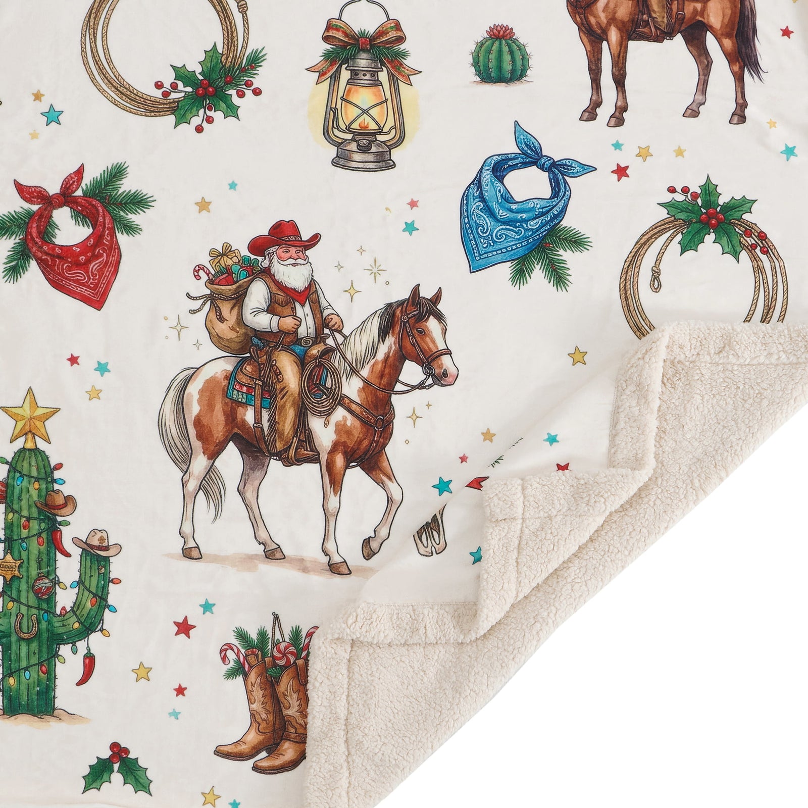 Western Christmas Campfire Sherpa Throw Throw