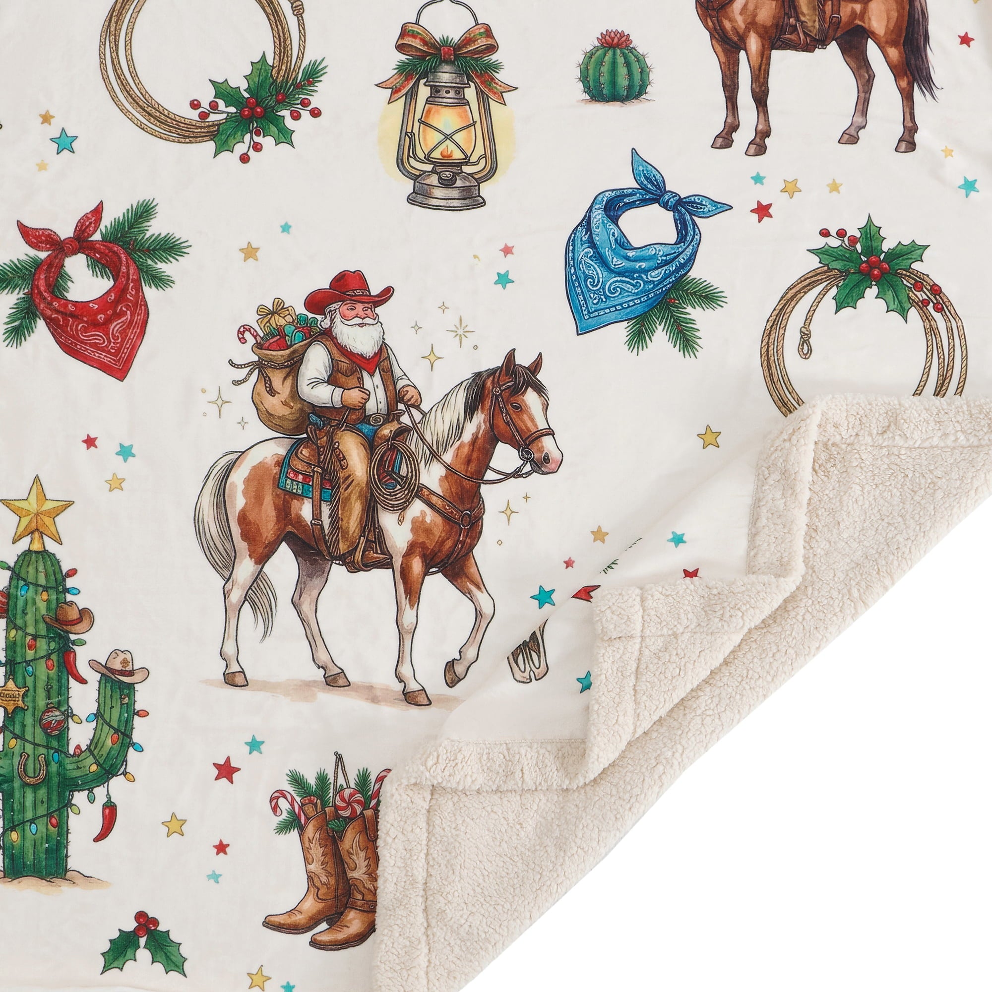 Western Christmas Campfire Sherpa Throw Throw
