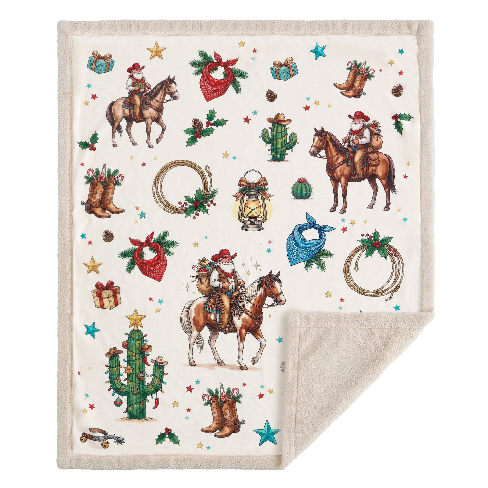 Western Christmas Campfire Sherpa Throw Throw