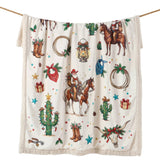Western Christmas Campfire Sherpa Throw Throw