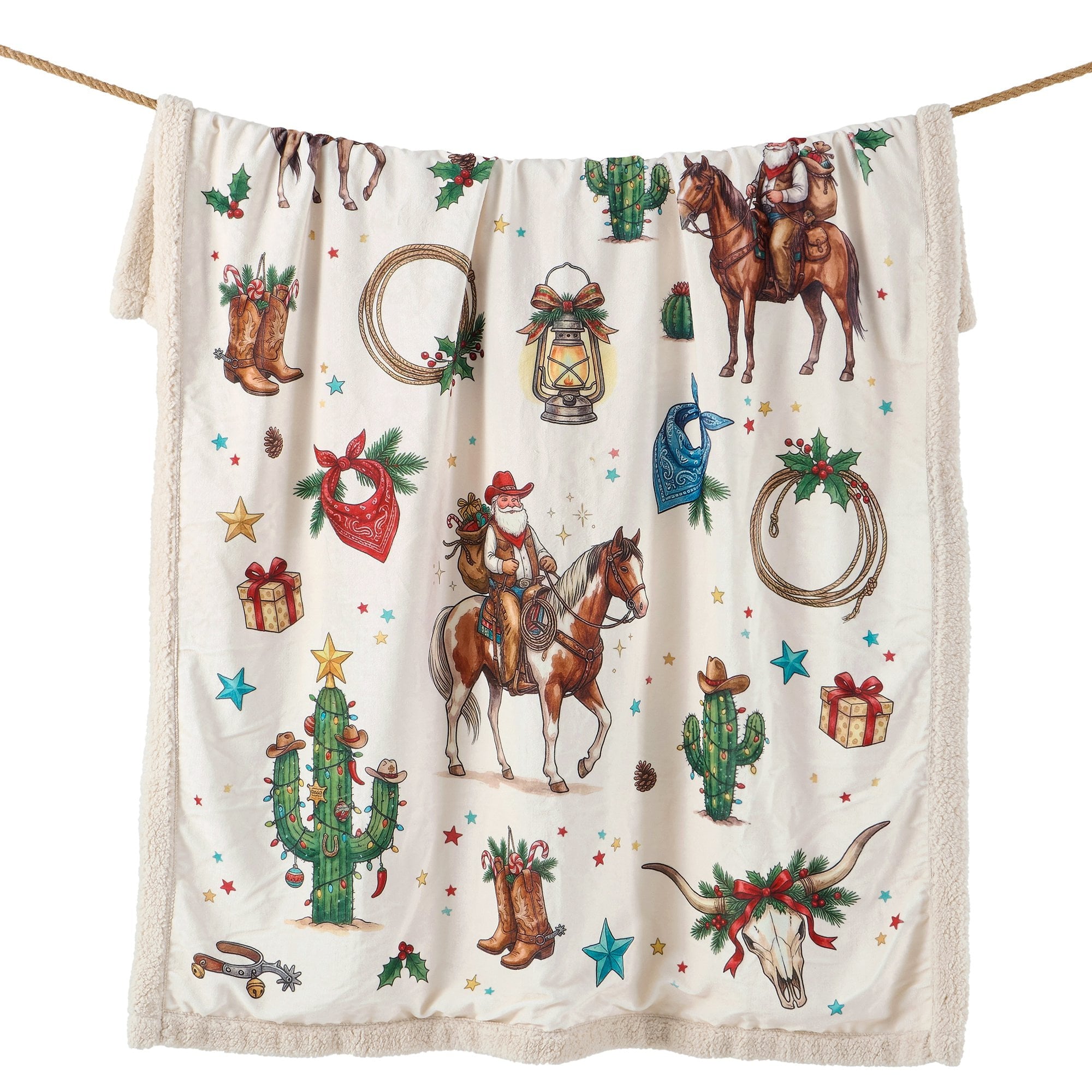 Western Christmas Campfire Sherpa Throw Throw