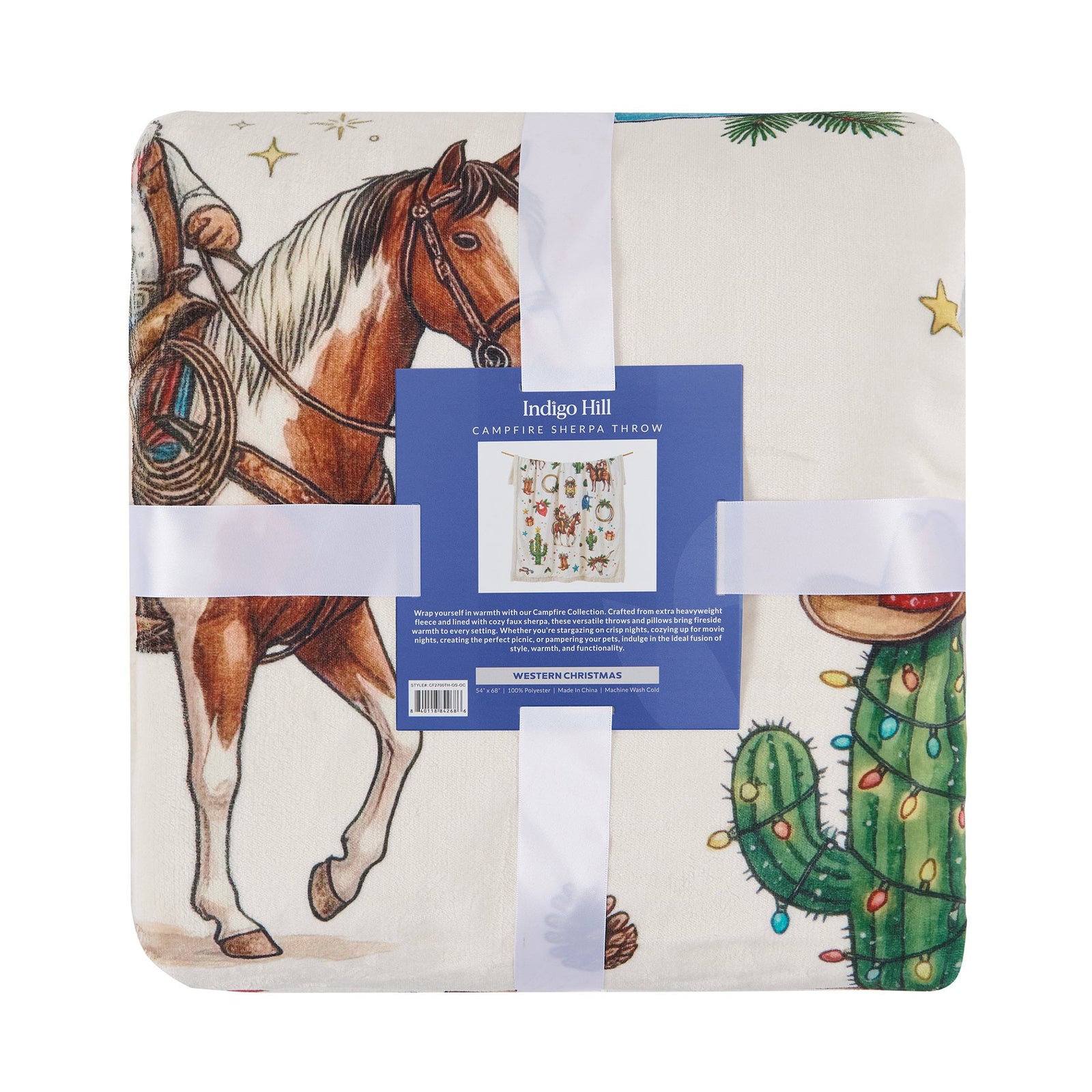 Western Christmas Campfire Sherpa Throw Throw