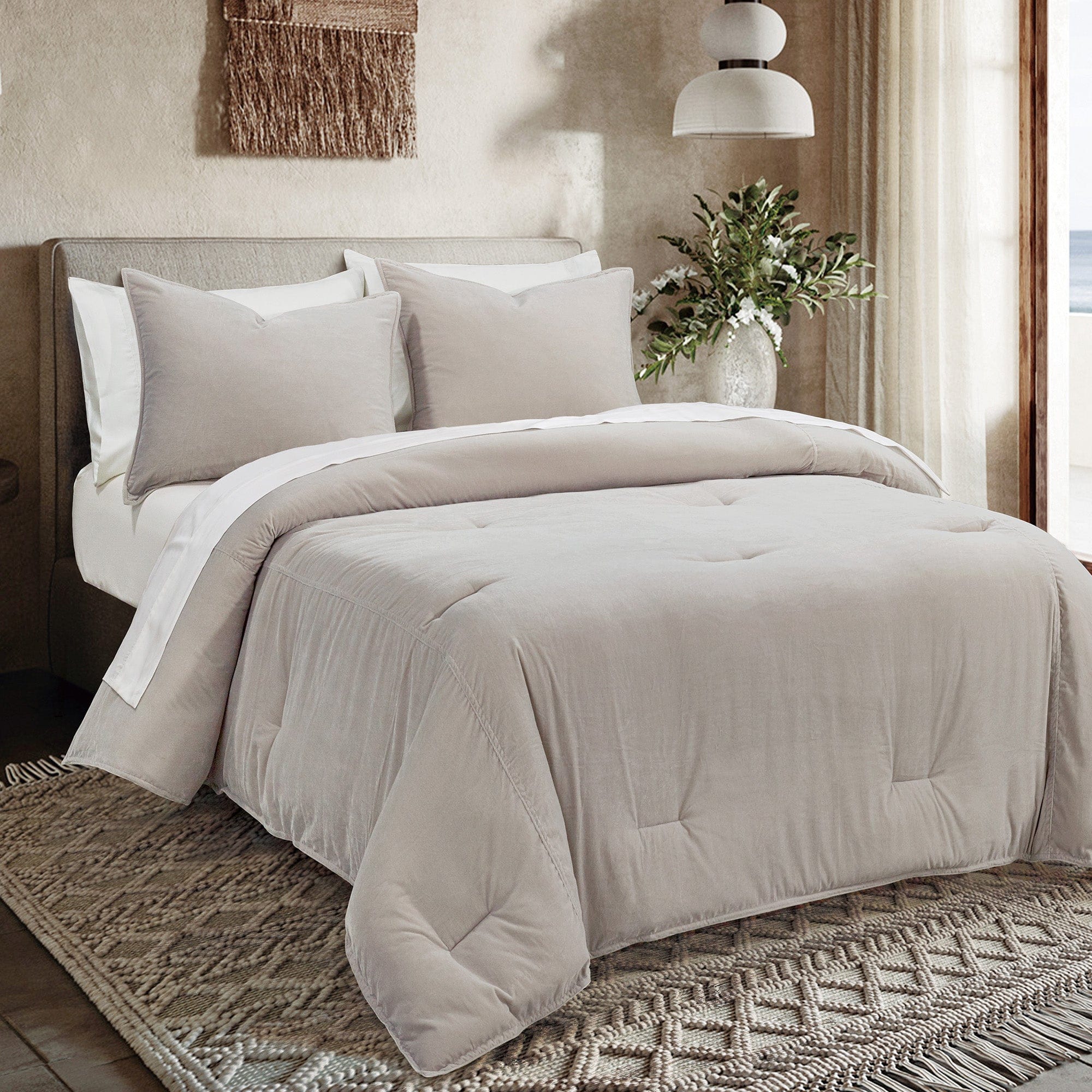 Estelle Velvet Comforter Set Twin / Taupe