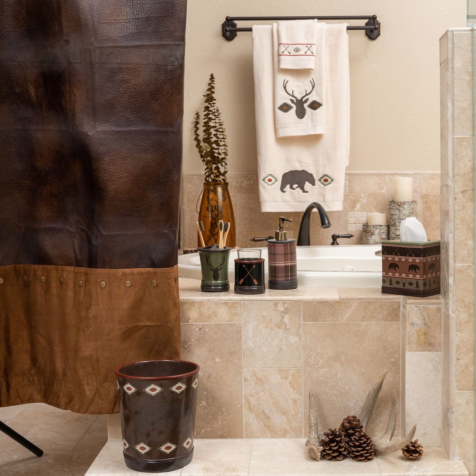 Aztec Bear 3PC Towel Set, Cream Bath Towel
