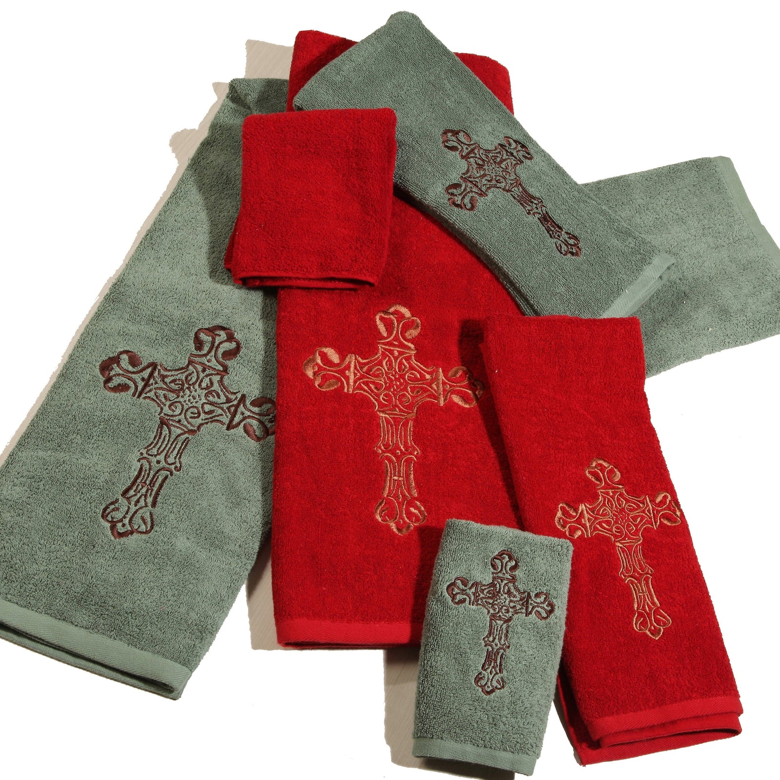 Embroidered Cross 3PC Towel Set Bath Towel
