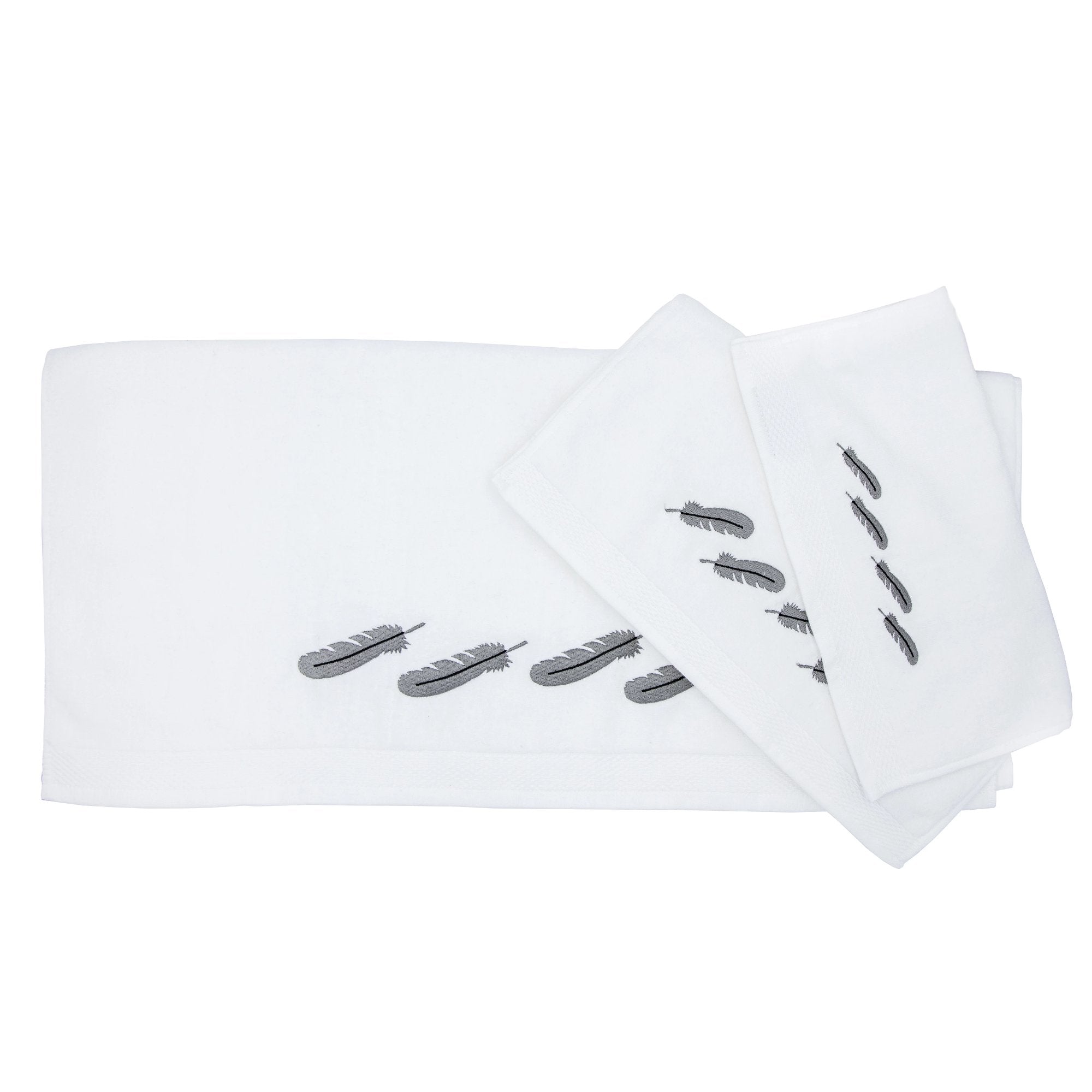 Feather 3-PC Embroidery Towel Set, White Bath Towel