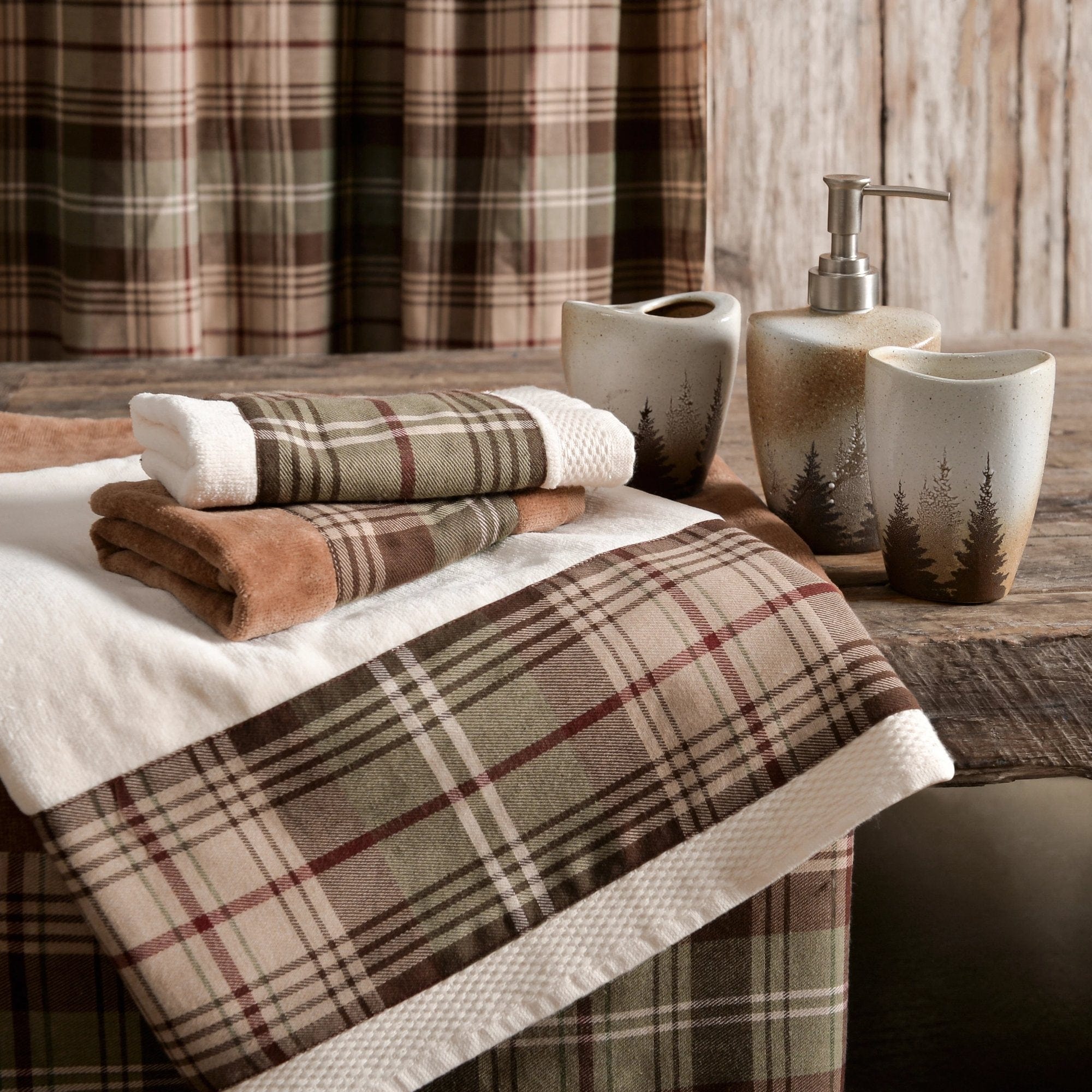 Huntsman Plaid 3PC Towel Set, Mocha Bath Towel
