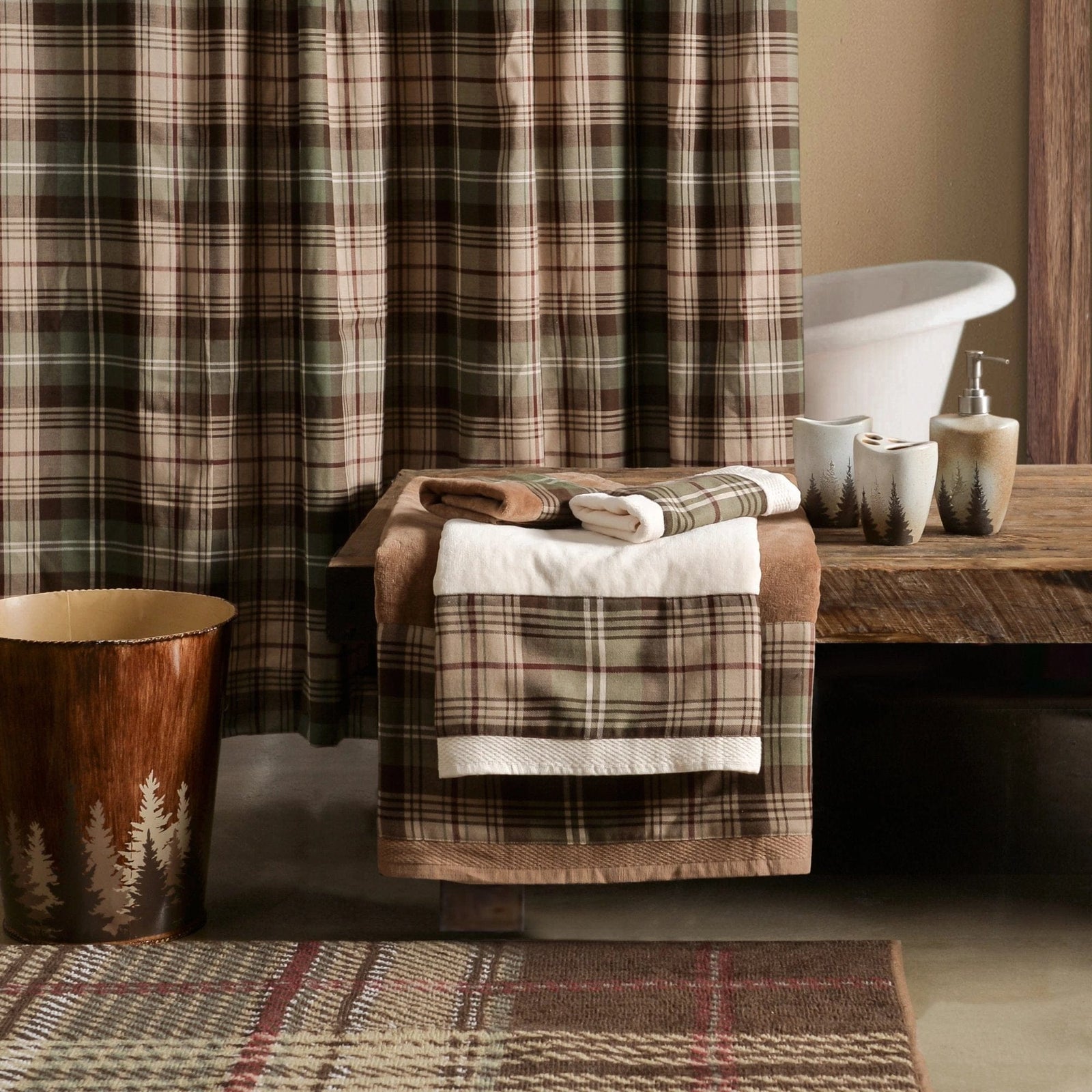 Huntsman Plaid 3PC Towel Set, Mocha Bath Towel