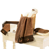 3 PC Embroidered Pine Cone Towel Set Mocha Bath Towel