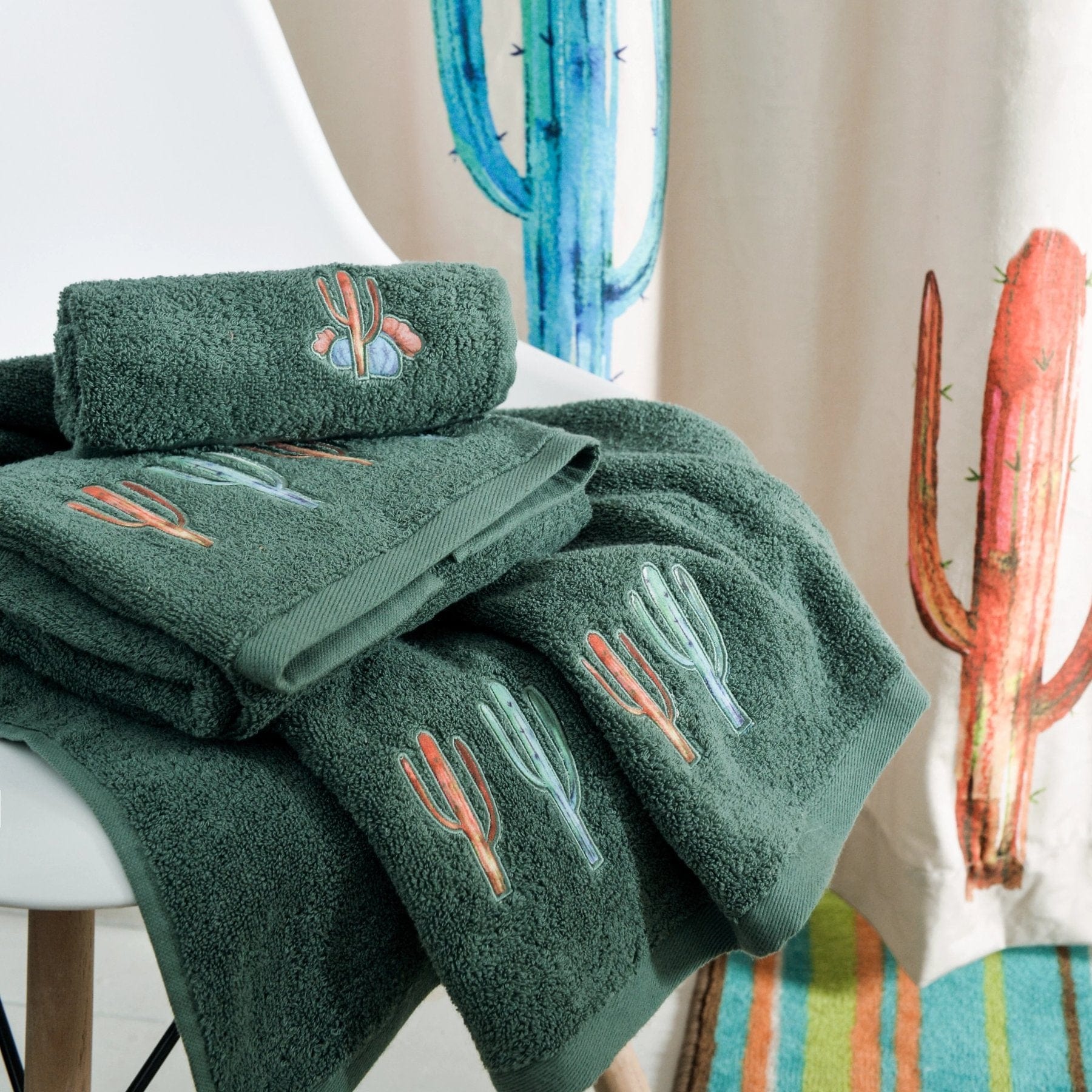 Serape Cactus 3-PC Bath Towel Set, Turquoise Bath Towel