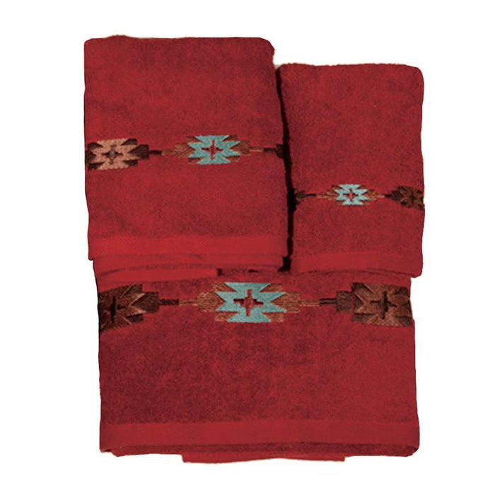 Socorro Embroidered 3PC Towel Set, Red Bath Towel