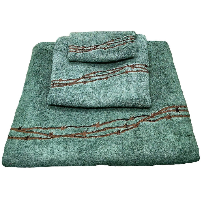 Embroidered Barbwire 3PC Towel Set Turquoise Bath Towel
