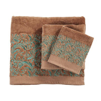 Wyatt Mocha Turquoise Scroll Bath Towels, Set of 3 Bath Towel