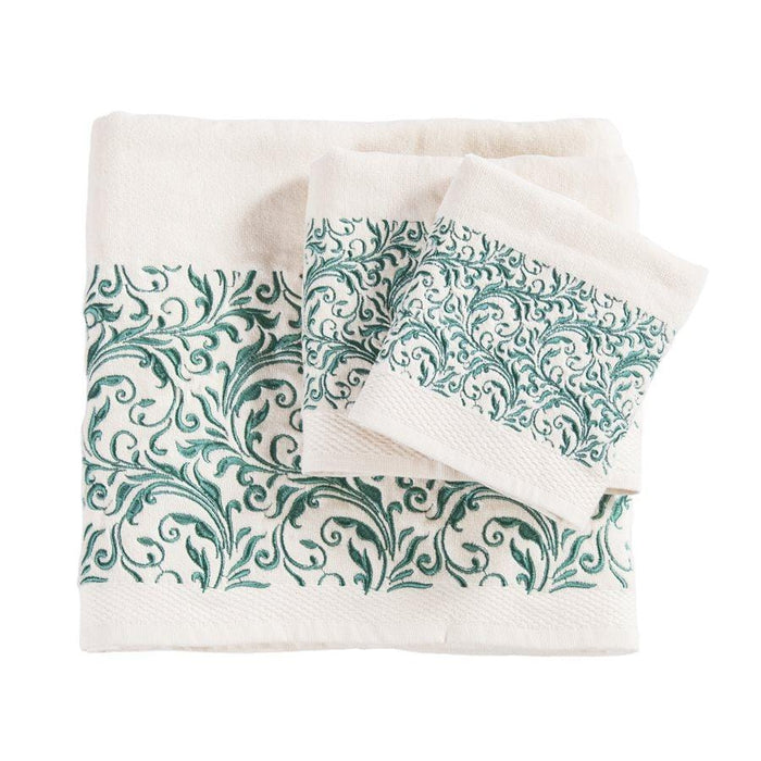 Wyatt Turquoise Scroll 3-PC Bath Towel Set, Cream Bath Towel