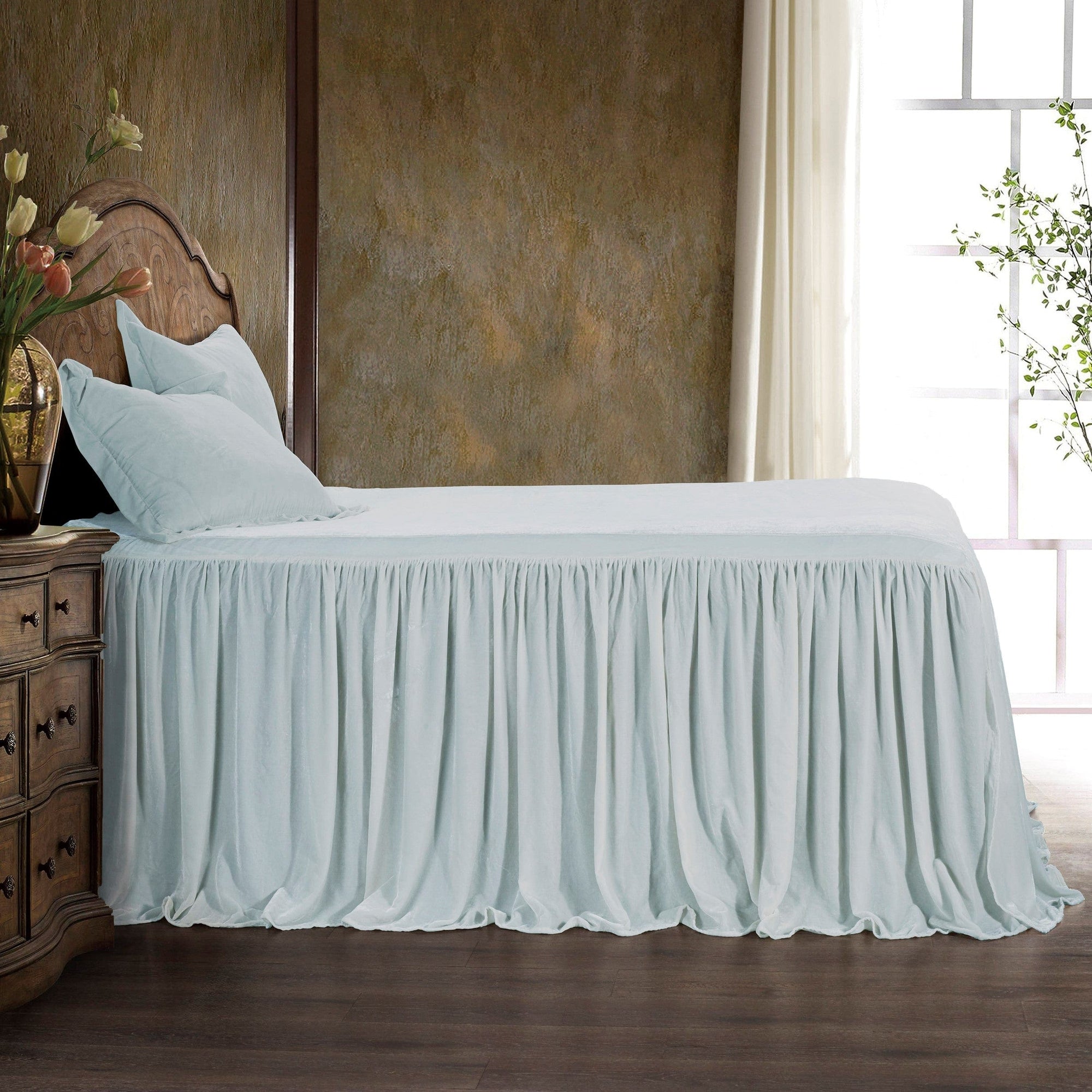 Stella Faux Silk Velvet Bedspread Set Twin / Icy Blue Bedspread
