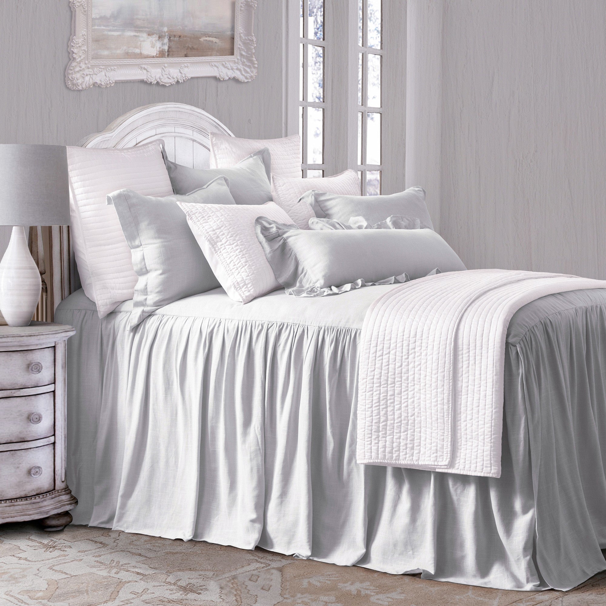 Luna Washed Linen Bedspread Set Twin / Light Gray Bedspread