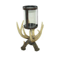 Antler Pillar Candle Holder w/ Glass Hurricane Candle Holder