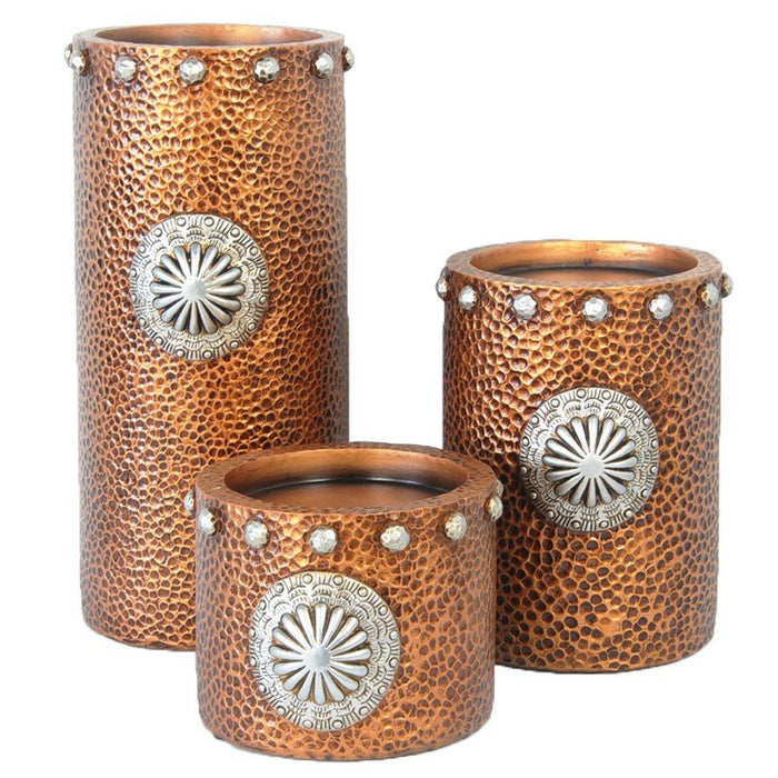 Faux Hammered Copper w/ Concho Candle Holder (3-PC Set) Candle Holder