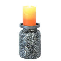 Faux Metal Embossed Flower Pillar Candle Holder Candle Holder