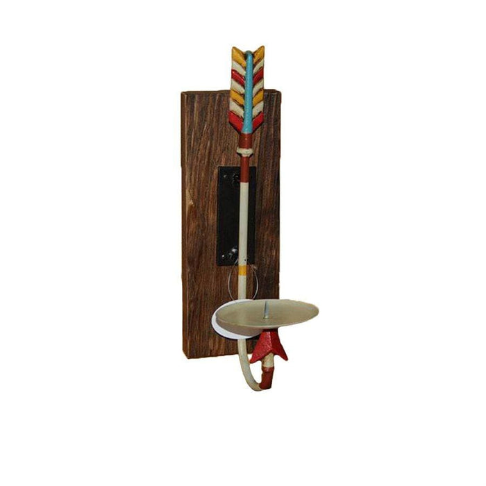 Metal Arrow & Wood Pillar Wall Sconce Candle Holder