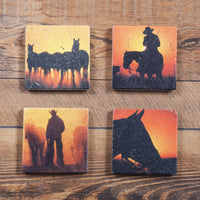 4 PC Cowboy Sunset Coaster Set Coaster