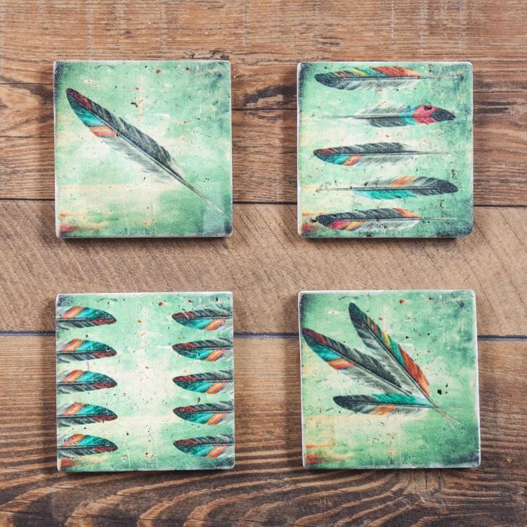 4 PC Tossed Feather  Coaster Set Coaster