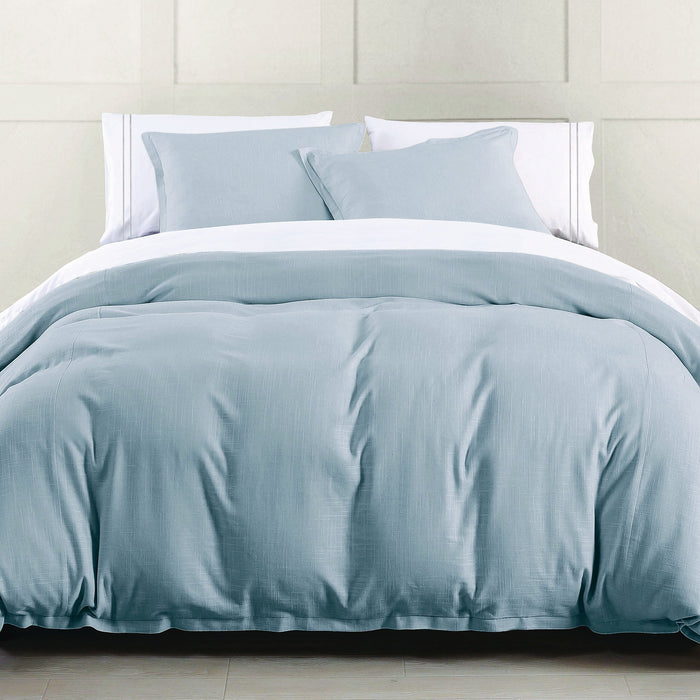 Hera Washed Linen Flange Bedding Set Comforter Set / Super Queen / Light Blue Comforter / Duvet Cover