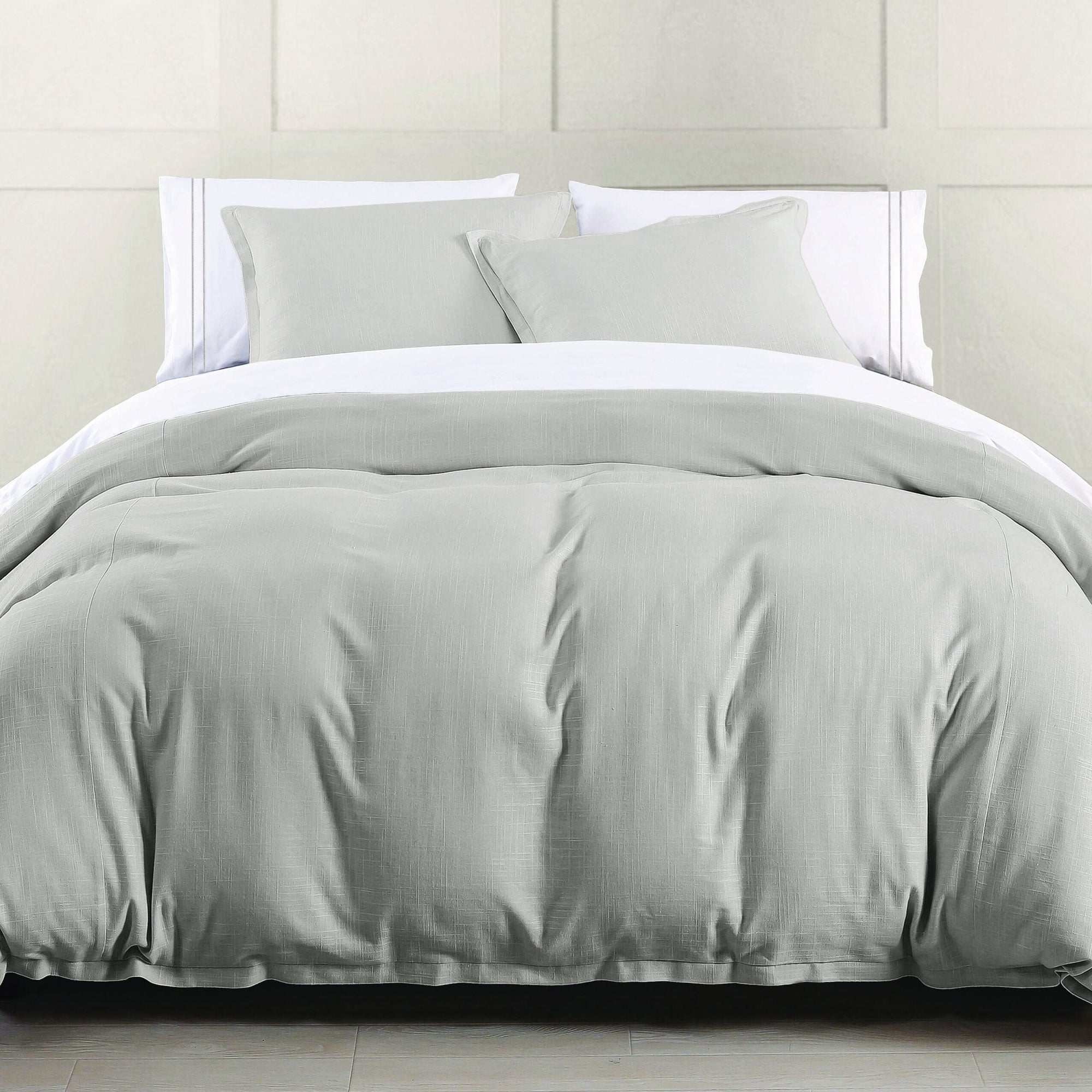 Hera Washed Linen Flange Bedding Set Comforter Set / Super Queen / Light Gray Comforter / Duvet Cover