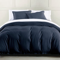 Hera Washed Linen Flange Bedding Set Comforter Set / Super Queen / Navy Comforter / Duvet Cover