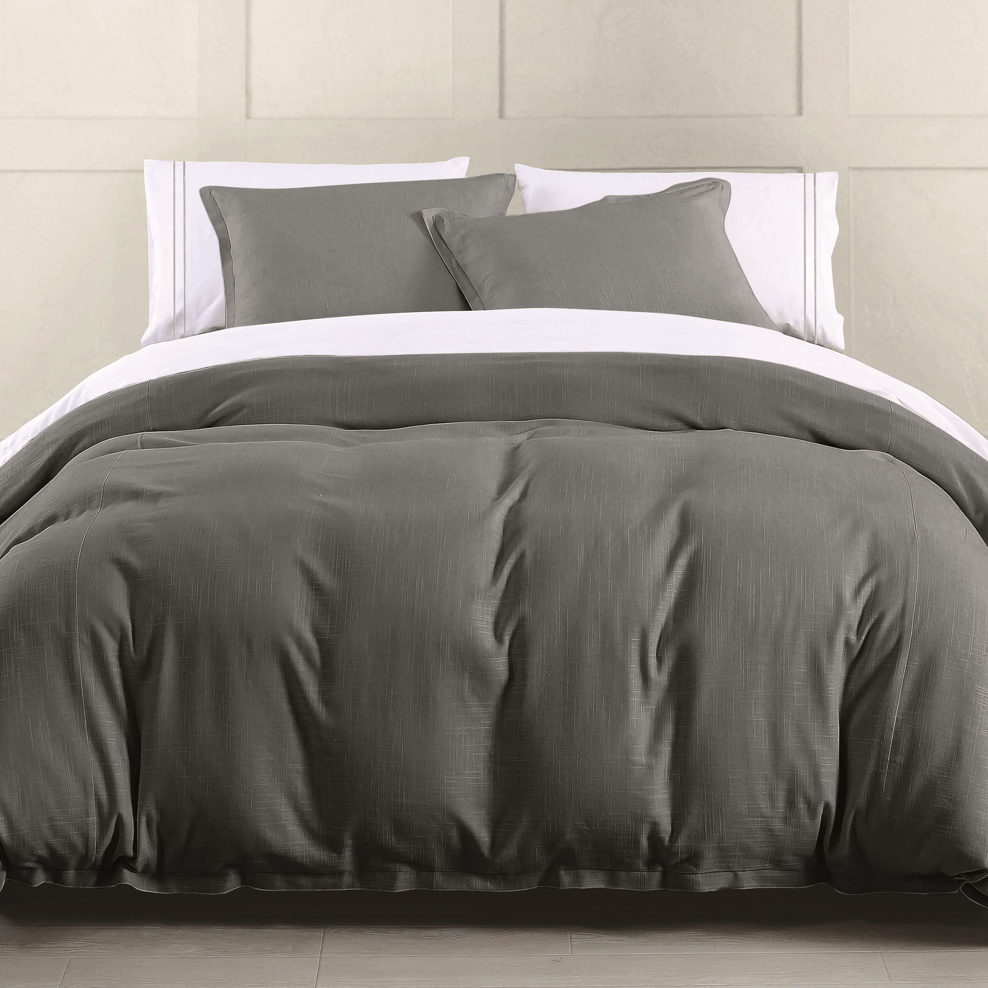 Hera Washed Linen Flange Bedding Set Comforter Set / Super Queen / Slate Comforter / Duvet Cover