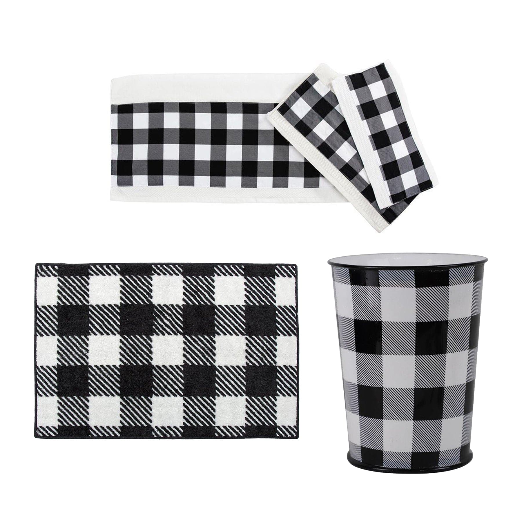 Camille Buffalo Check 5 PC Bath Accessory and Towel Set Complete Bathroom Sets