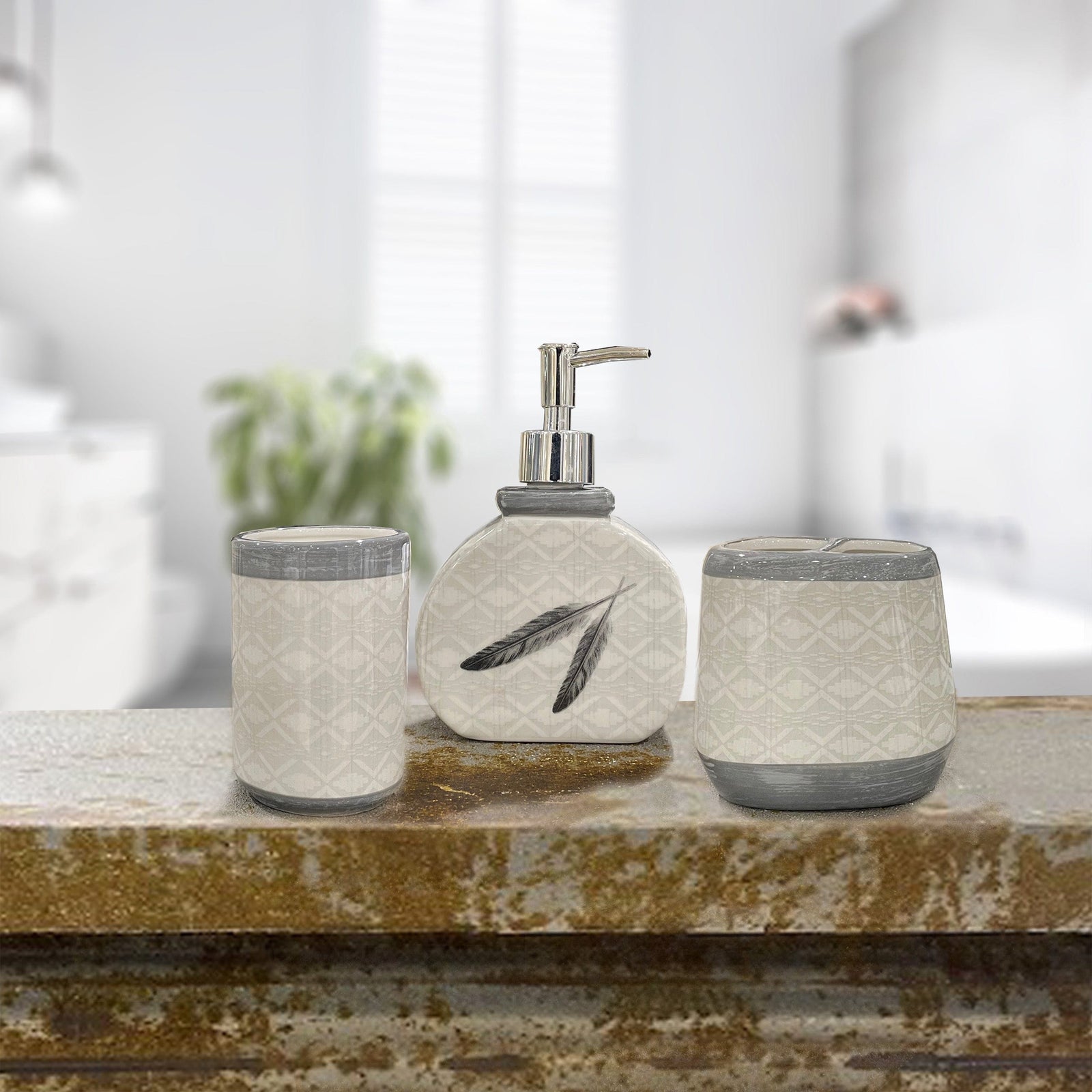 Feather Design 3PC Countertop Bathroom Set Countertop Bathroom Sets