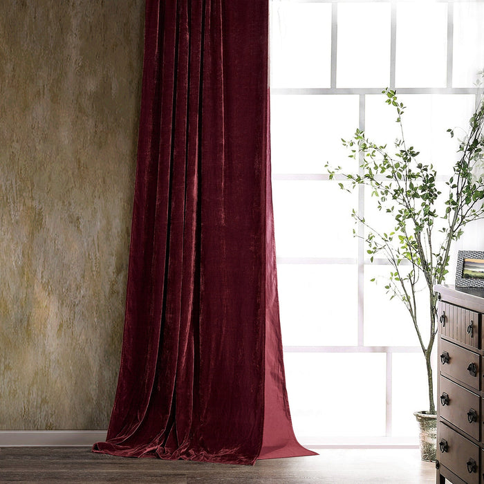 Stella Faux Silk Velvet Curtain Garnet Red Curtain