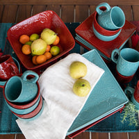 Savannah 21PC Dinnerware and Canister Set, Turquoise & Red Dinnerware Set