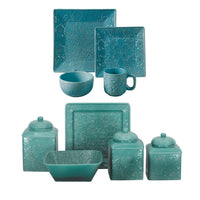 Savannah 21PC Dinnerware and Canister Set, Turquoise & Red Turquoise Dinnerware Set