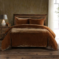Stella Faux Silk Velvet Duvet Cover Set Super Queen / Copper Brown Duvet Cover