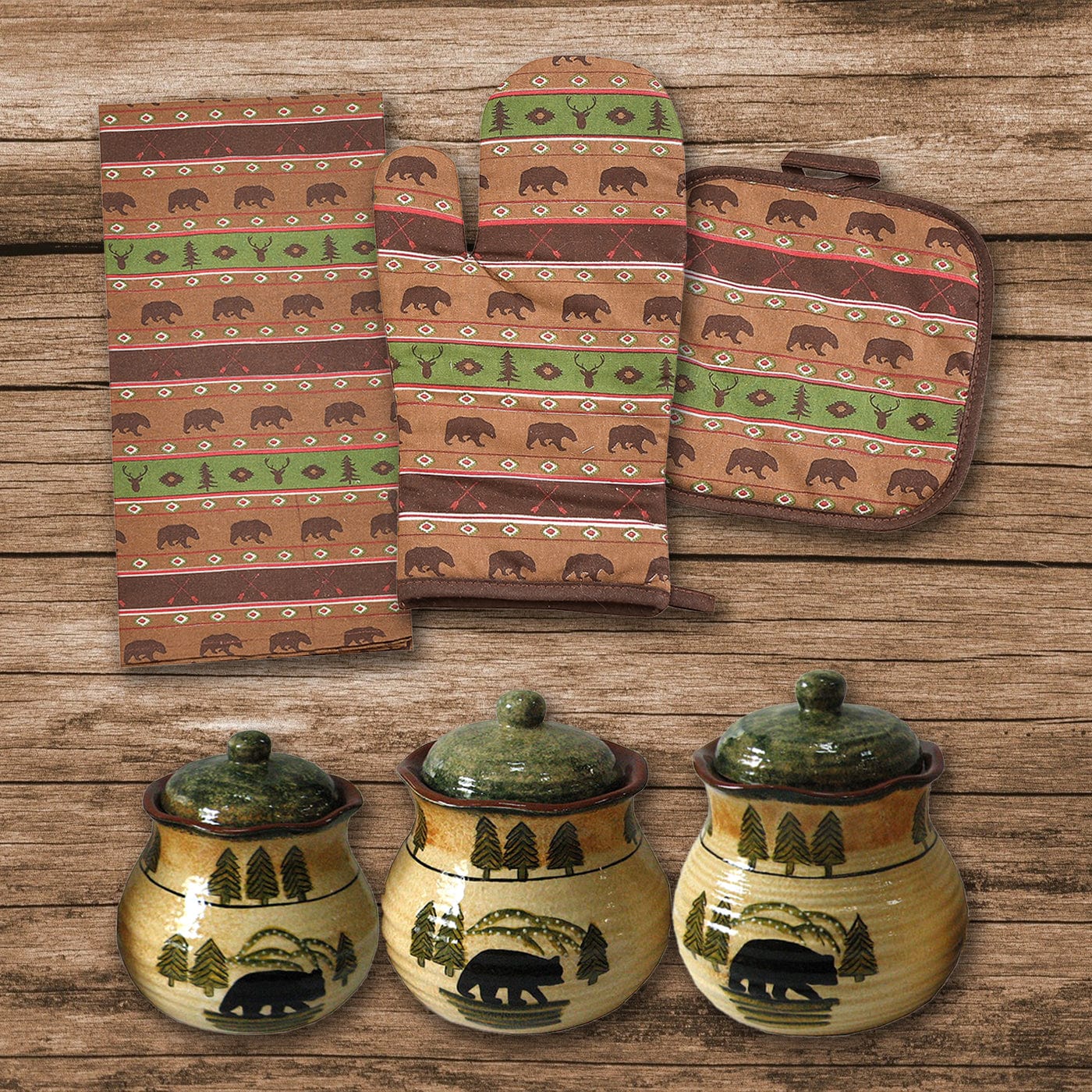 Aztec Multi Animal Print and Bear Canister 13 PC Set Kitchen Lifestyle