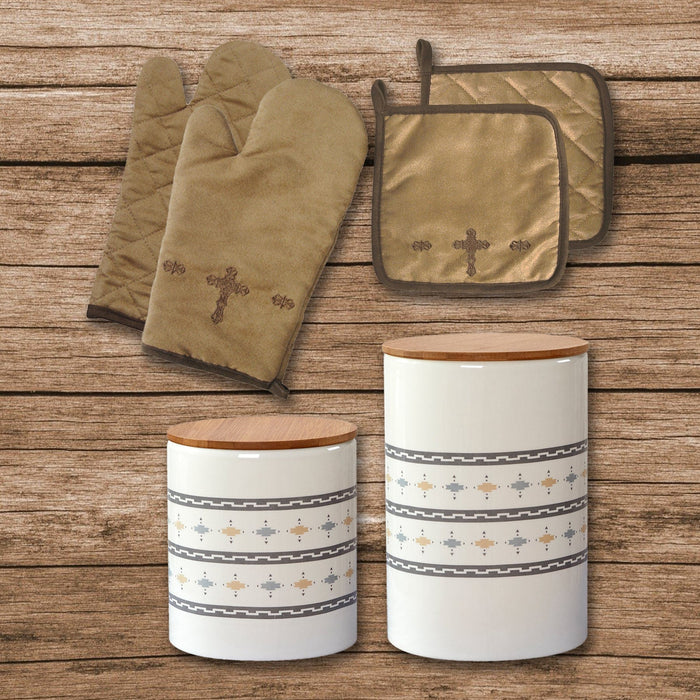 Cross Print and Small Aztec Design Canister 6 PC Set Kitchen Lifestyle