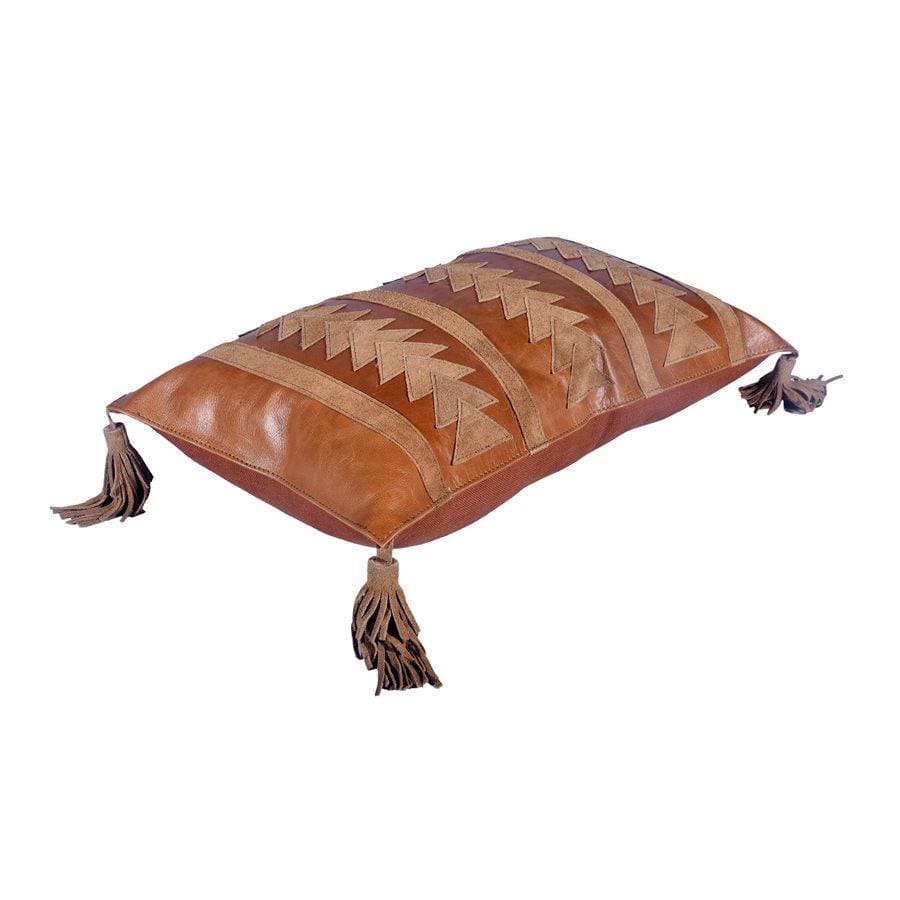 Arrow Genuine Leather Tasseled Throw Pillow, 20x12 Leather Pillow