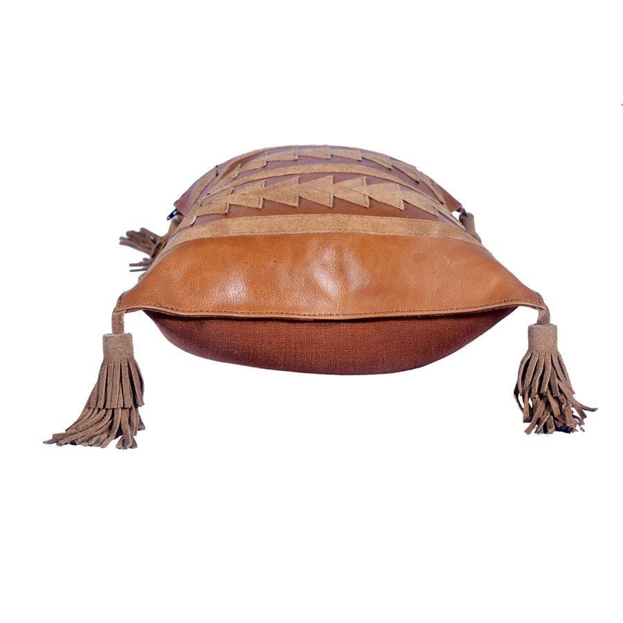Arrow Genuine Leather Tasseled Throw Pillow, 20x12 Leather Pillow