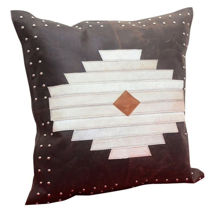 Aztec Genuine Leather & Hide Throw Pillow, 20x20 Leather Pillow