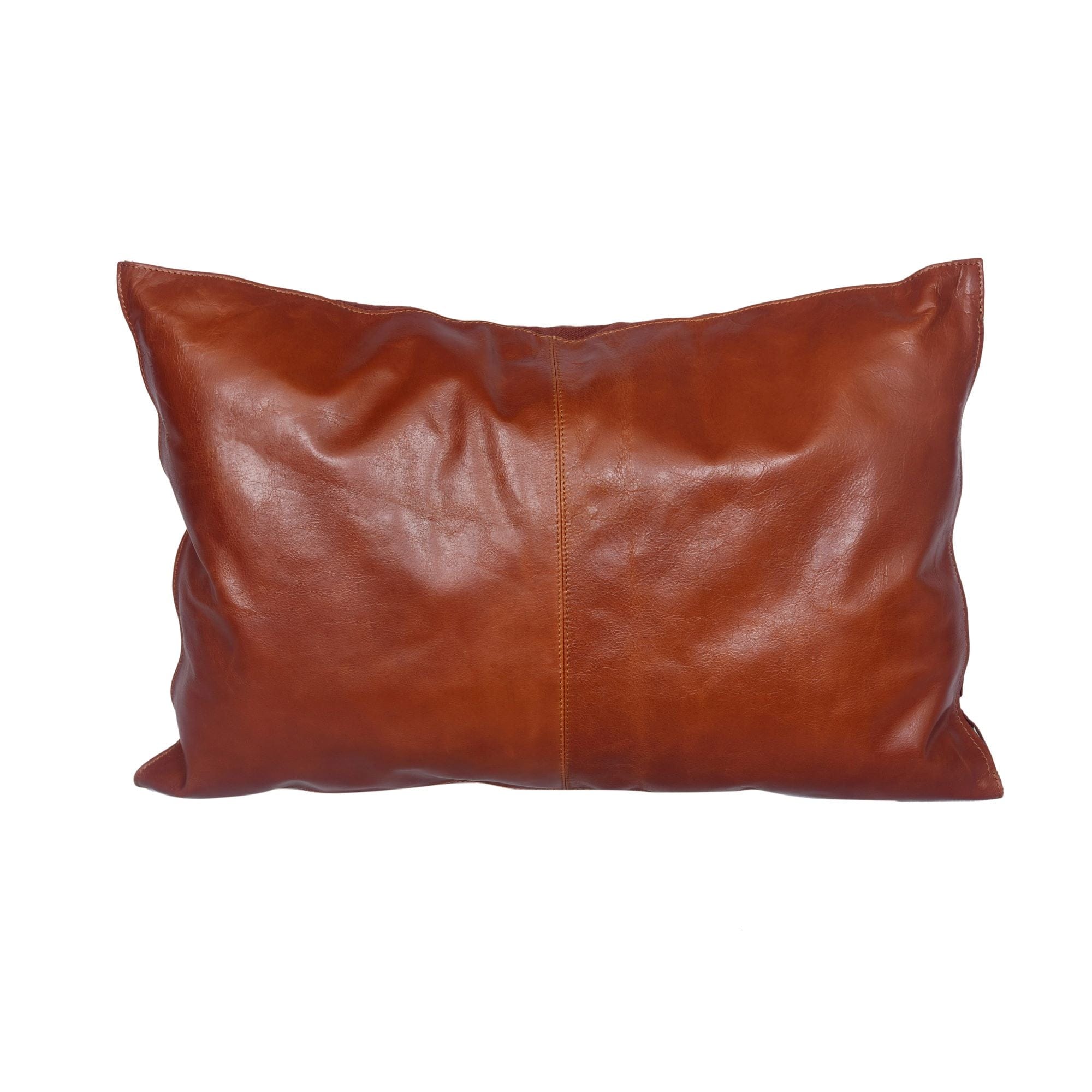 Buckskin (Genuine) Leather Lumbar Pillow, Cognac, 24x16 Leather Pillow