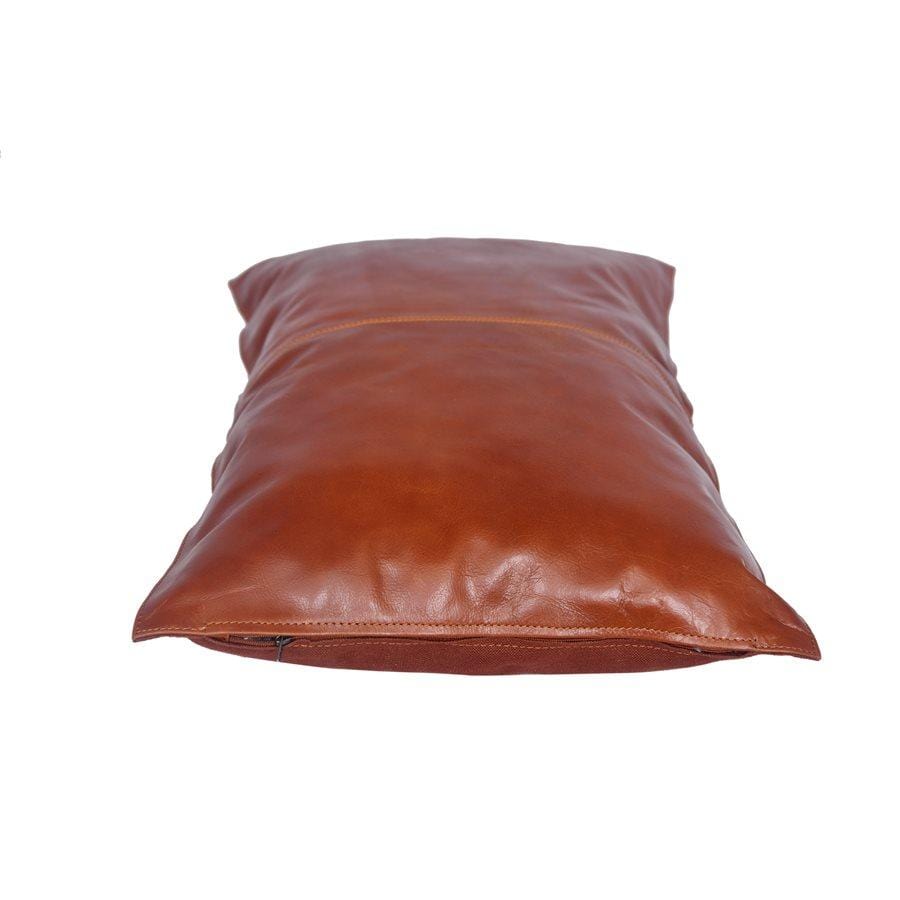 Buckskin (Genuine) Leather Lumbar Pillow, Cognac, 24x16 Leather Pillow
